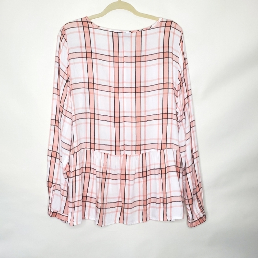 Lane Bryant Plaid‎ Babydoll Top Size 16 Button Front No-Peek Long Sleeve Rayon - Picture 6 of 12